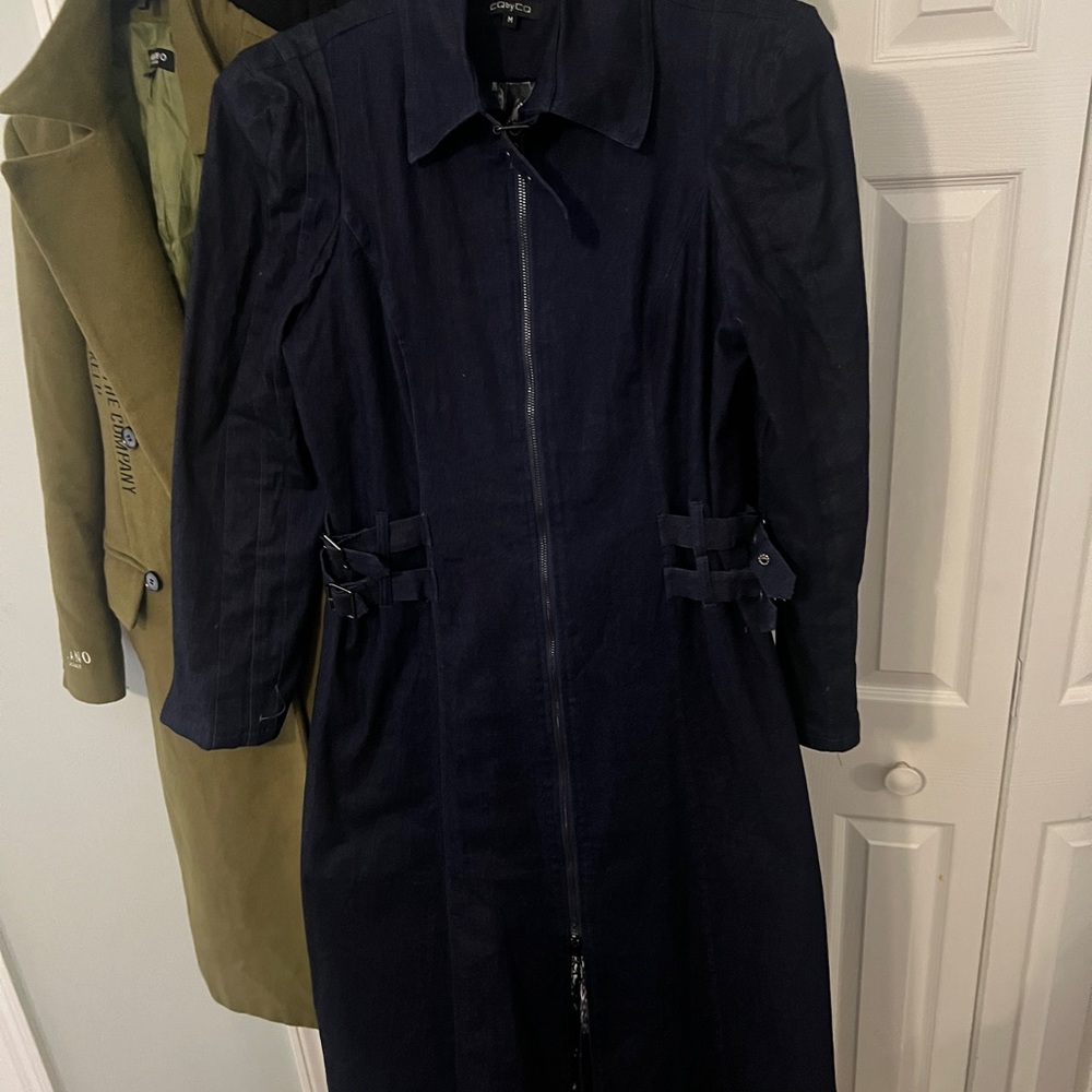 Denim Maxi Coat/Dress  with Buckle cinching and slight puff sleeves.
